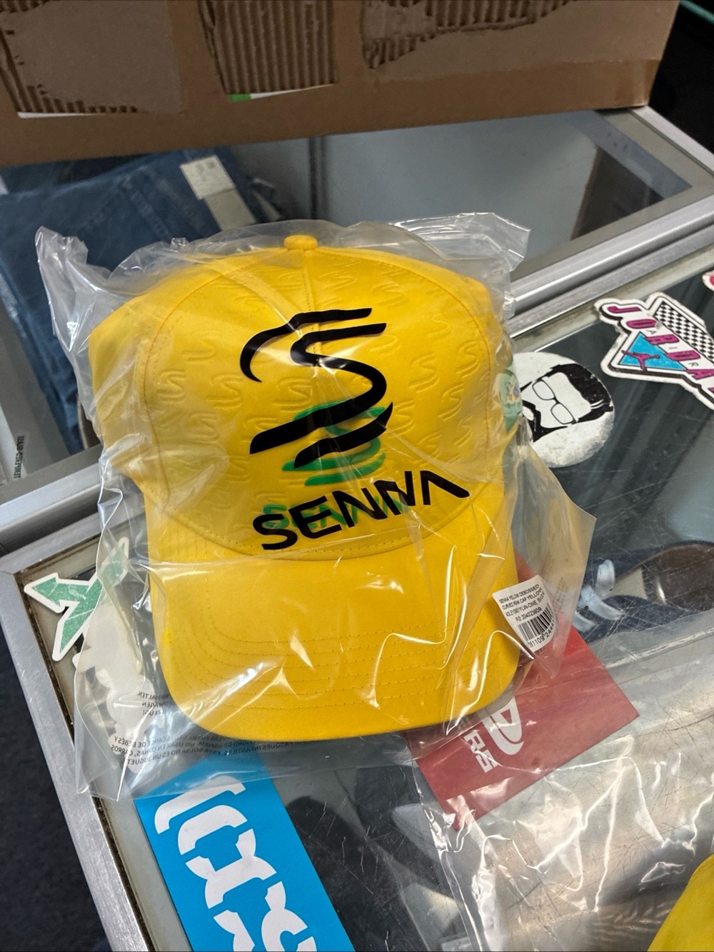 Ayrton Senna Debossed Logo Baseball Cap New NWT Rare OSFM Yellow - Picture 13 of 15